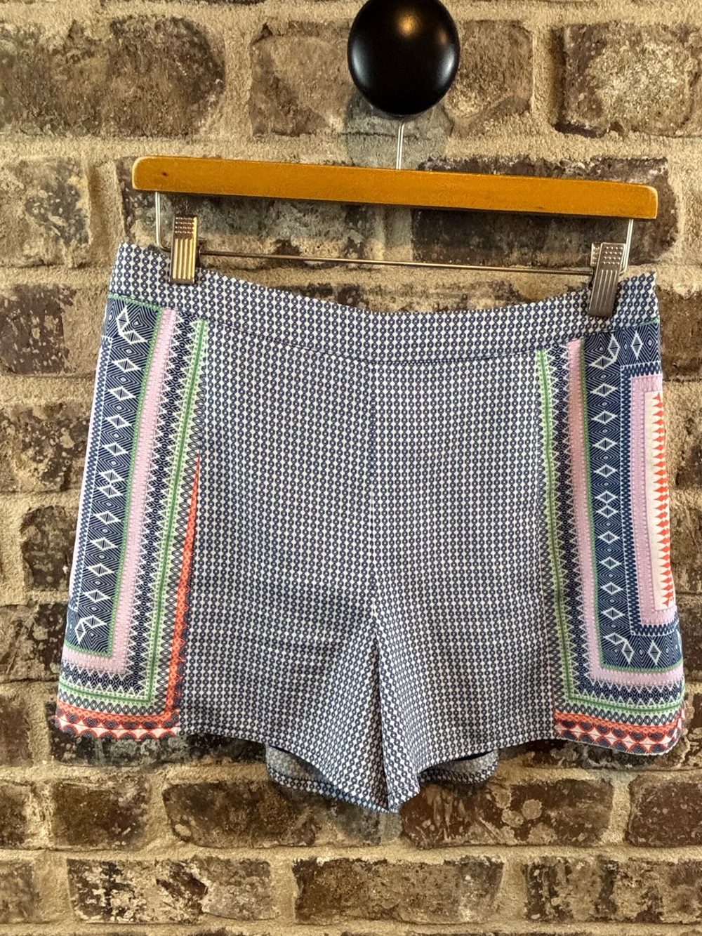 Gianni Bini Navy Patterned Shorts with Pink and Green Accents Size M